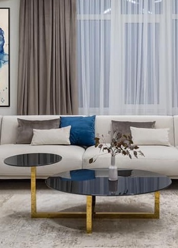 Журнальний стіл з нержавійки під золото і стільнця - чорне скло - KOG group