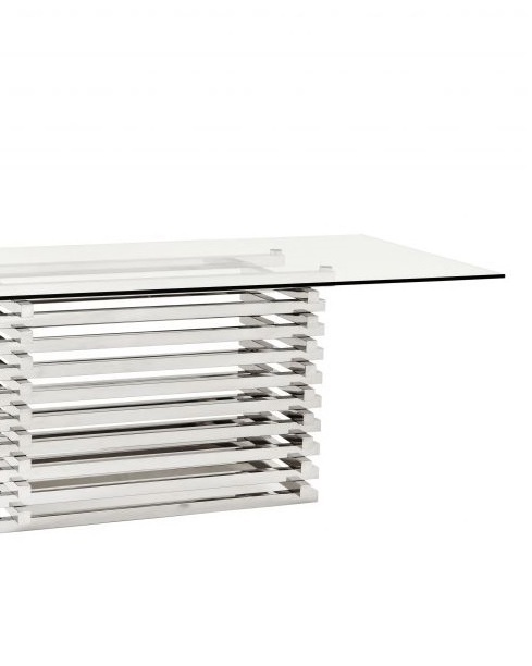 Обідній стіл з нержавіючої сталі і прозорого скла